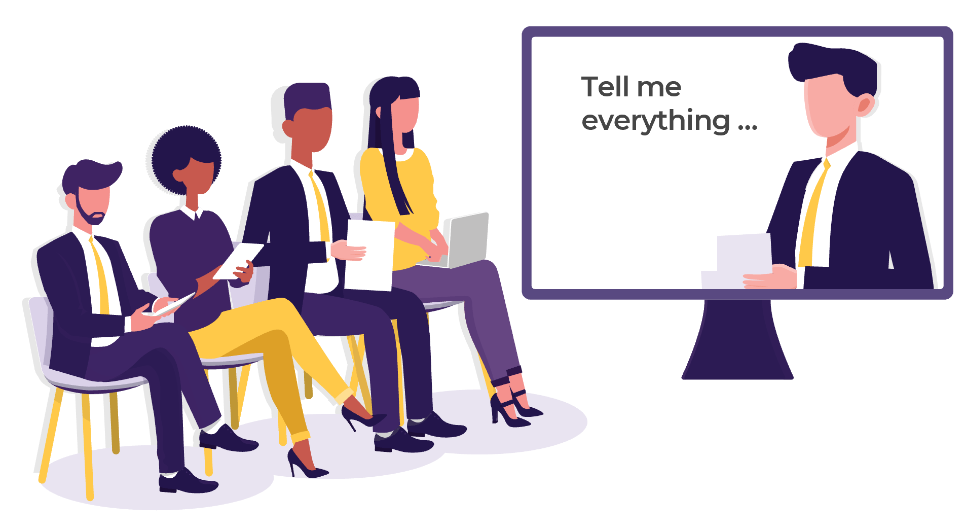 Teleconference with an IT partner asking them to 'Tell me everything'.